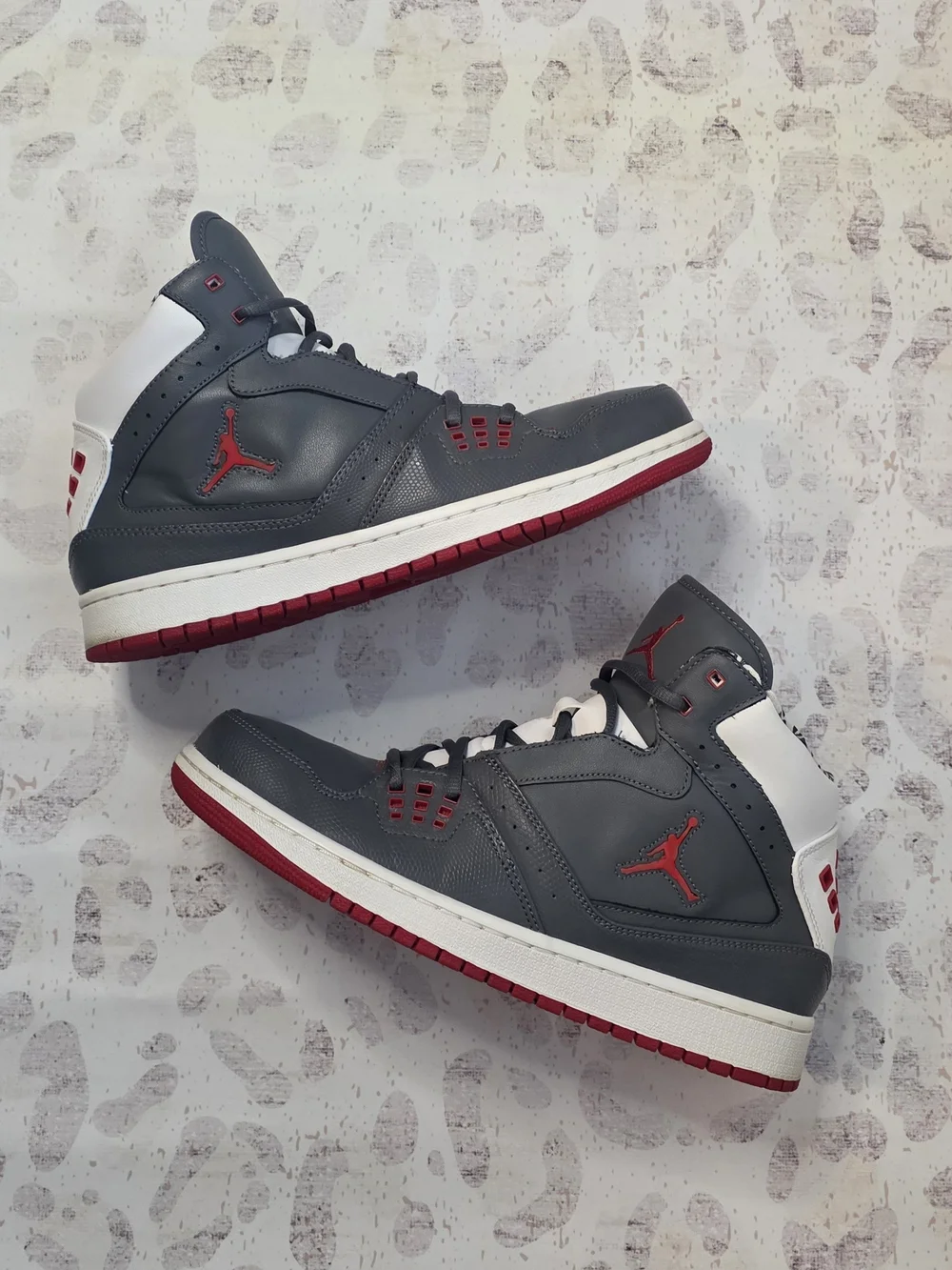 Jordan Men’s High-Top Sneakers – Gray/White/Red